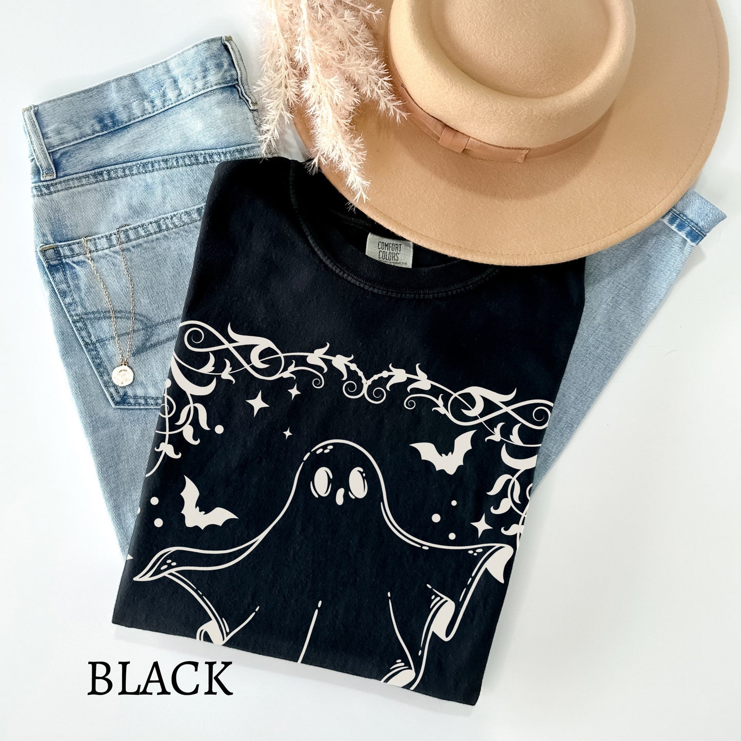 Spooky Ghost and Bats Comfort Colors TShirt - Esdee