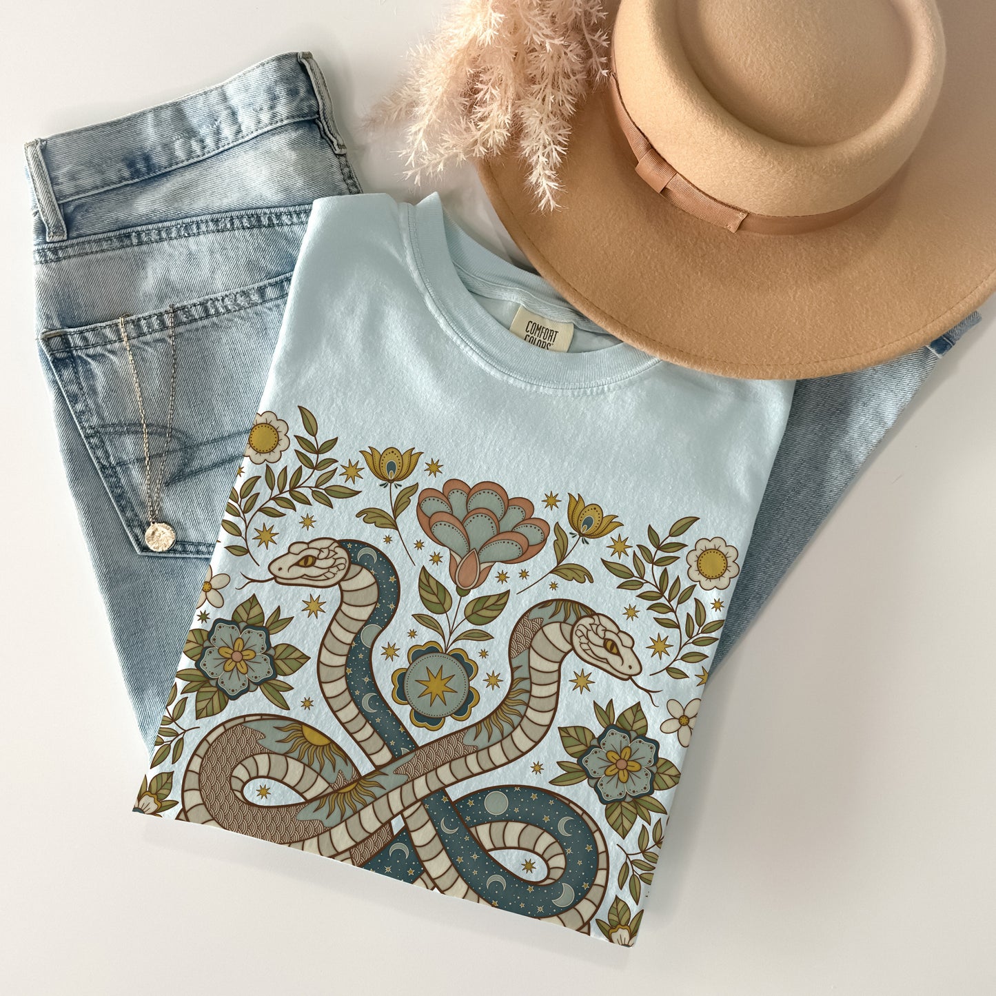 Folk Art Floral Snake Comfort Colors TShirt - Esdee