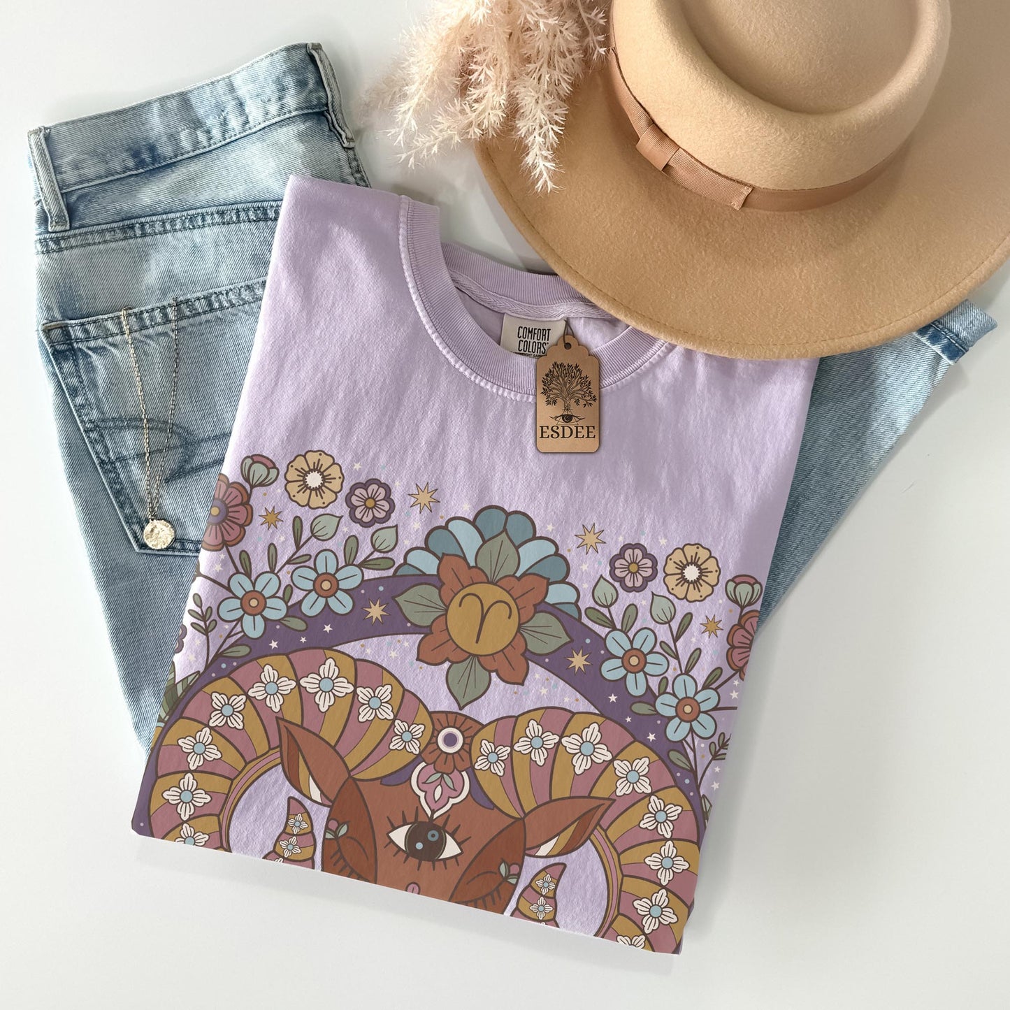 Aries Zodiac Sign Retro Comfort Colors T-shirt, Boho Celestial Astrology Tee, Star Sign Gift - Esdee