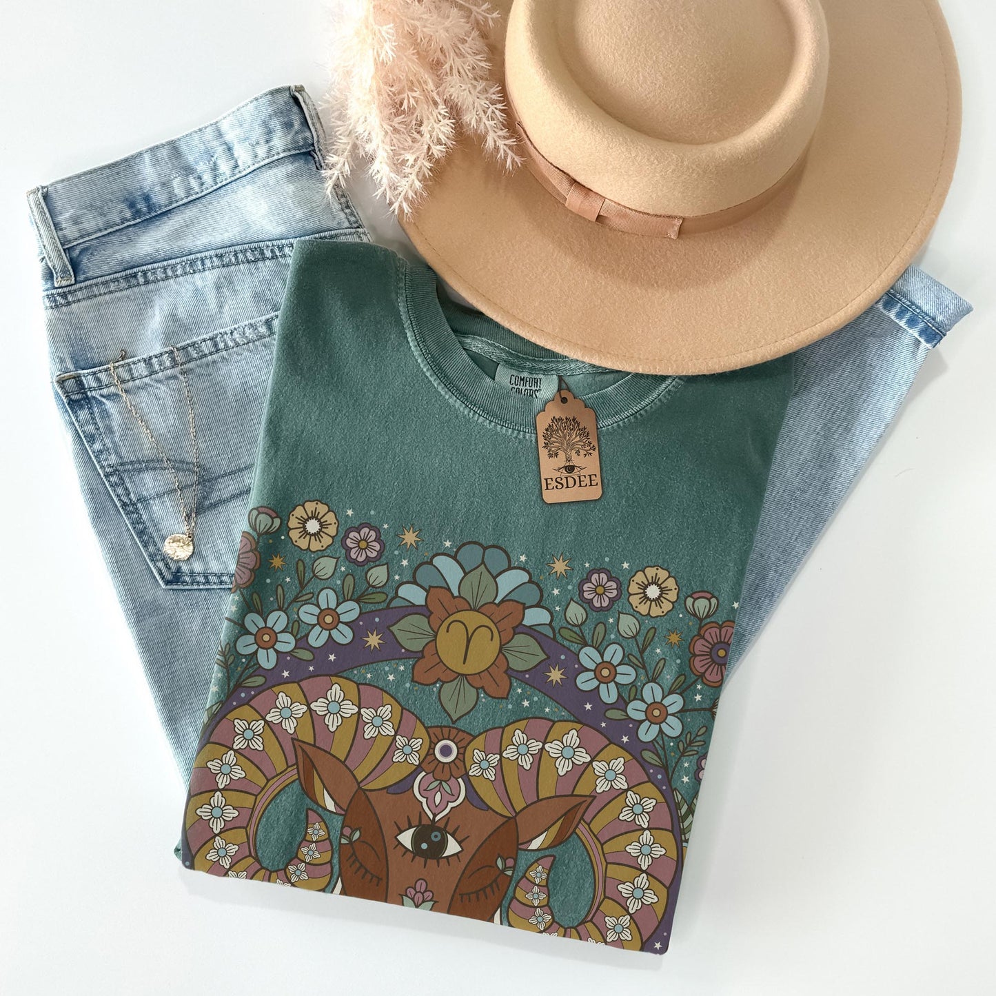 Aries Zodiac Sign Retro Comfort Colors T-shirt, Boho Celestial Astrology Tee, Star Sign Gift - Esdee