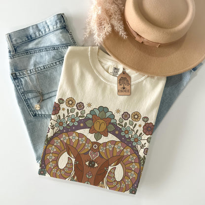 Aries Zodiac Sign Retro Comfort Colors T-shirt, Boho Celestial Astrology Tee, Star Sign Gift - Esdee