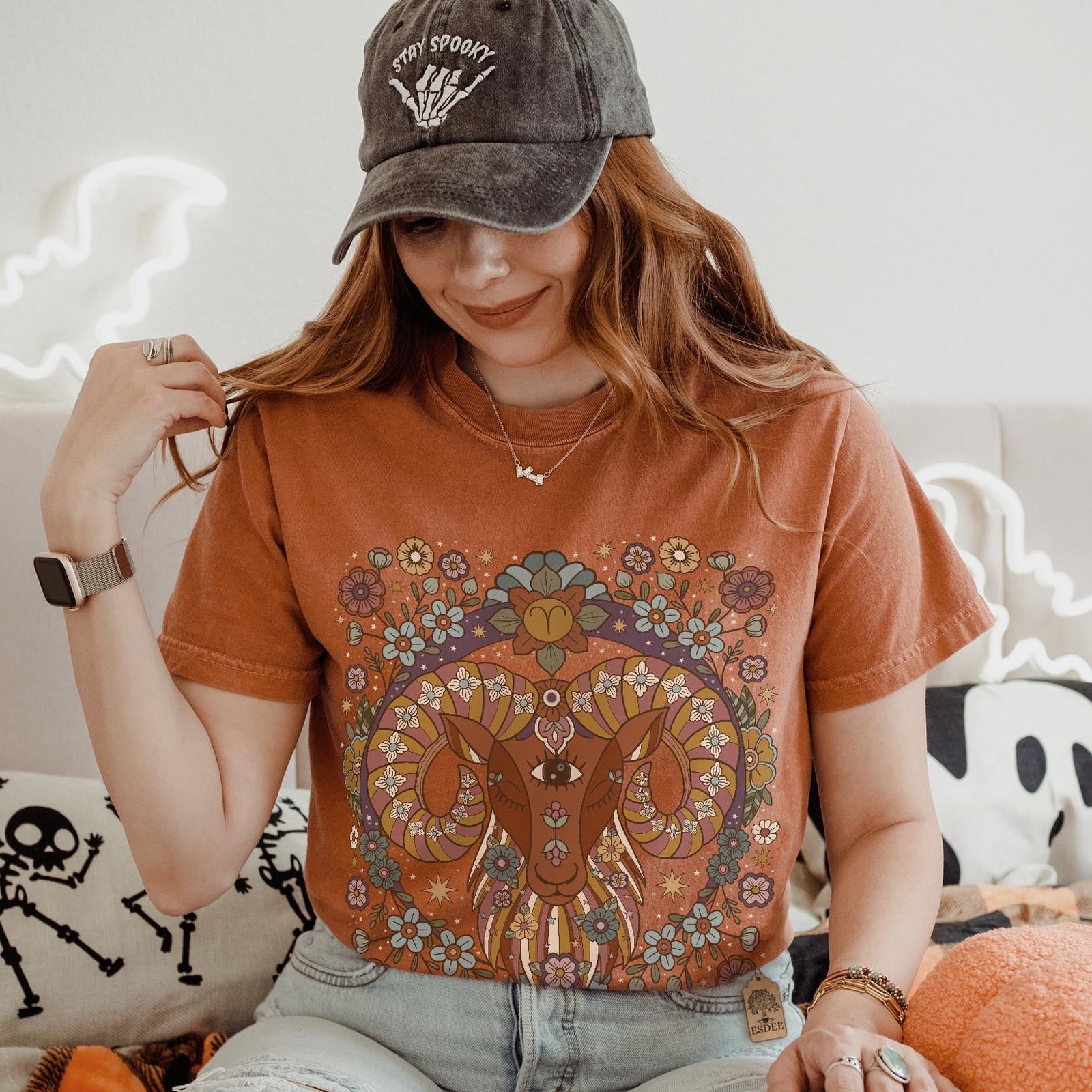 Aries Zodiac Sign Retro Comfort Colors T-shirt, Boho Celestial Astrology Tee, Star Sign Gift - Esdee