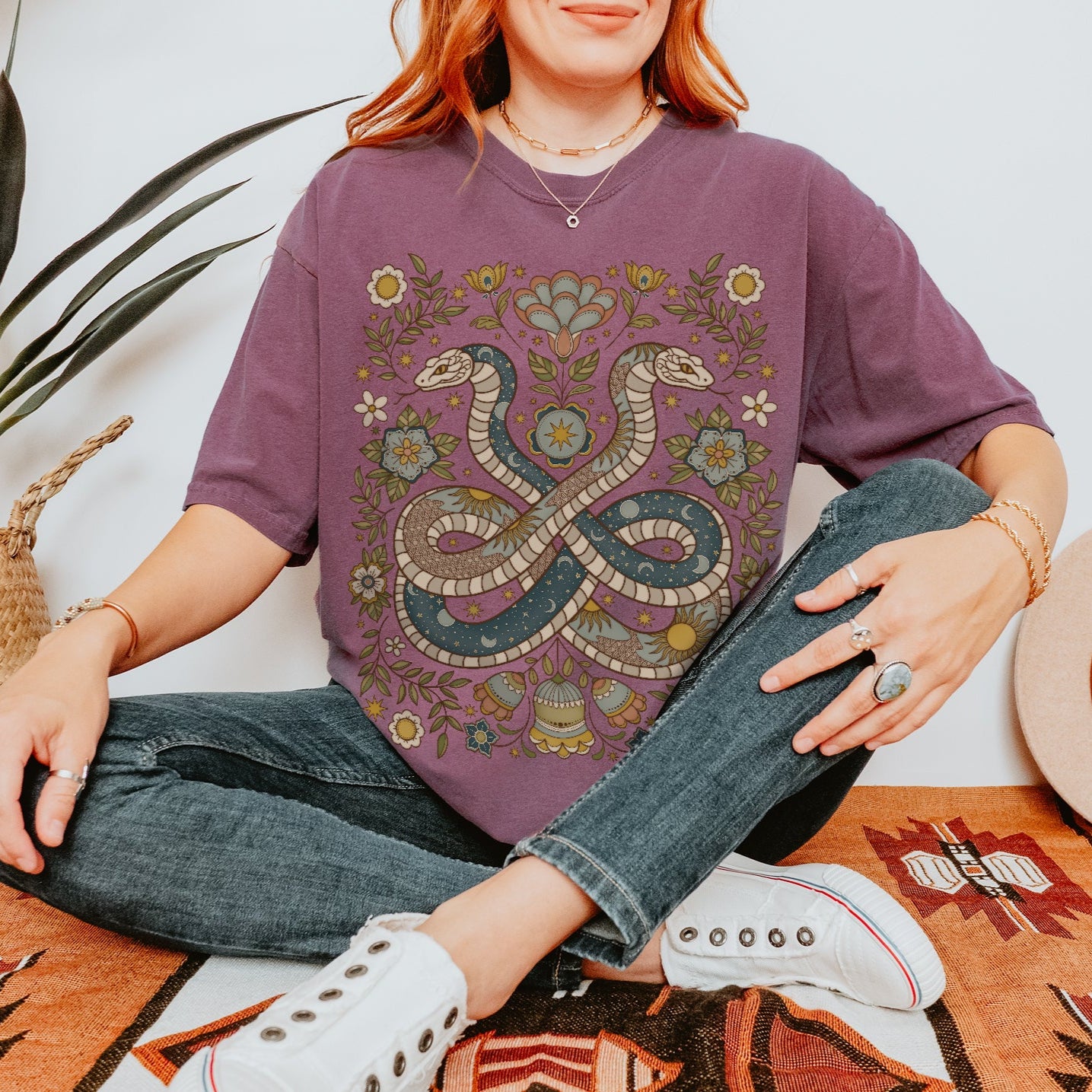 Folk Art Floral Snake Comfort Colors TShirt - Esdee
