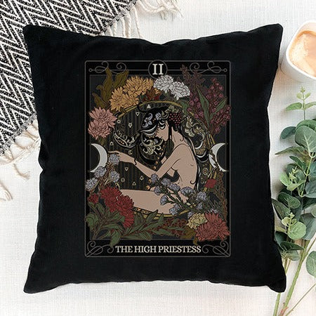 High Priestess Tarot Card Faux Suede Square Pillow Case - Esdee