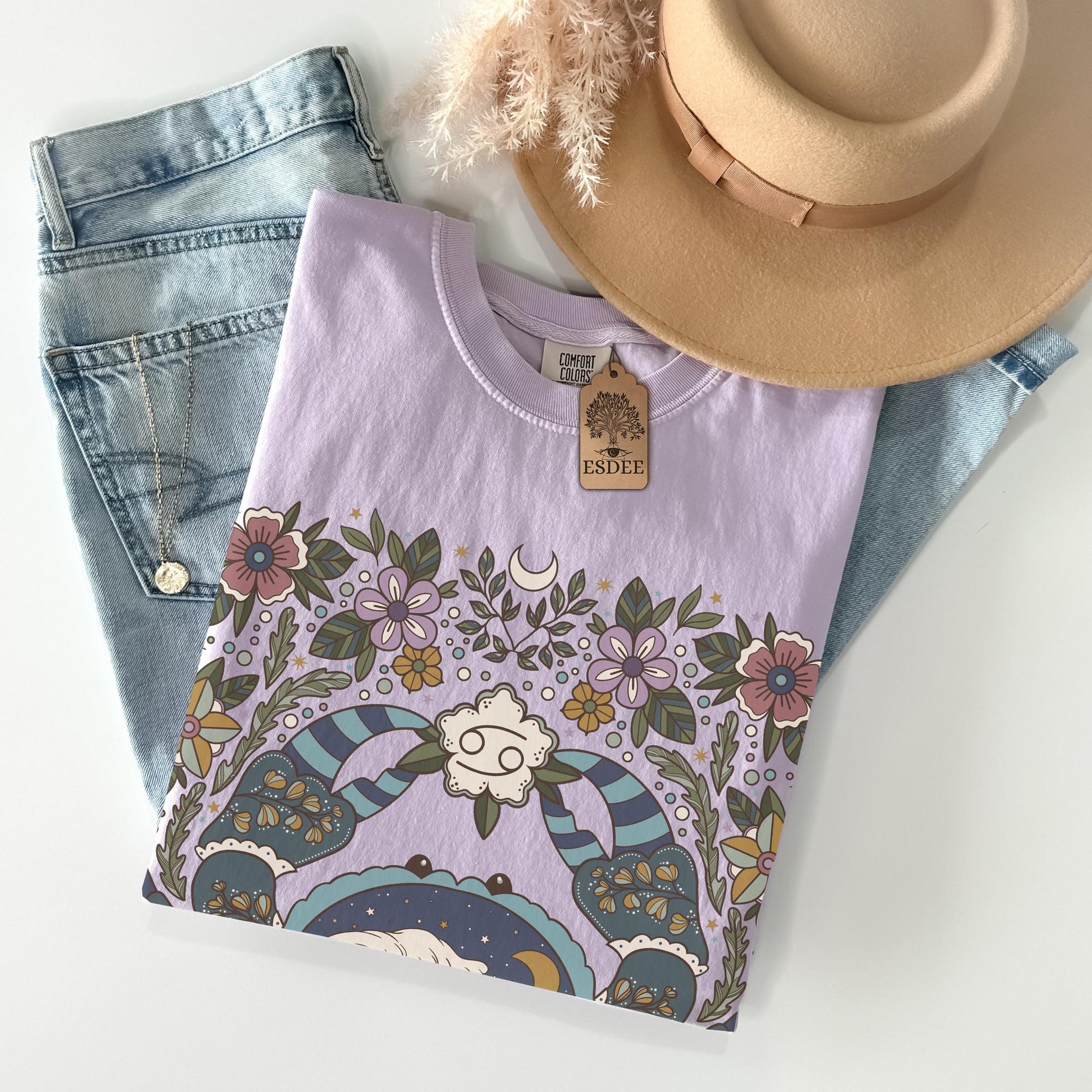 Cancer Zodiac Sign Retro Comfort Colors T-shirt, Boho Celestial Astrology Tee, Star Sign Gift - Esdee