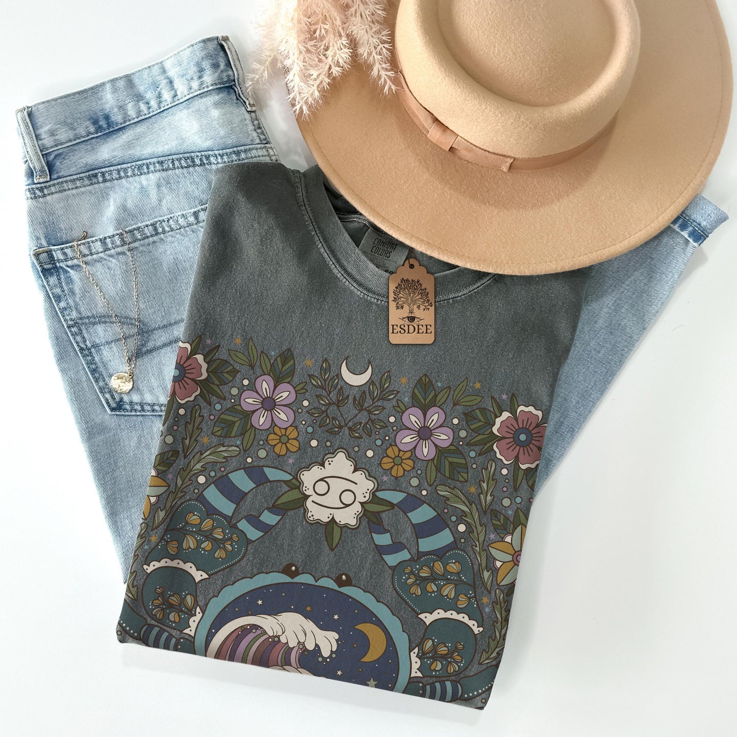 Cancer Zodiac Sign Retro Comfort Colors T-shirt, Boho Celestial Astrology Tee, Star Sign Gift - Esdee