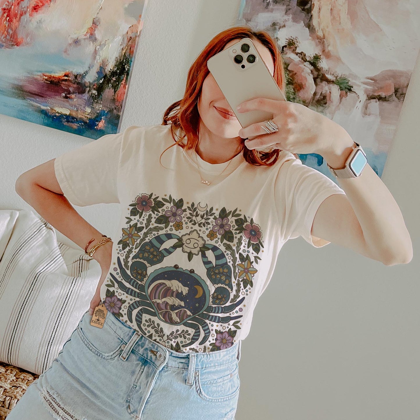 Cancer Zodiac Sign Retro Comfort Colors T-shirt, Boho Celestial Astrology Tee, Star Sign Gift - Esdee