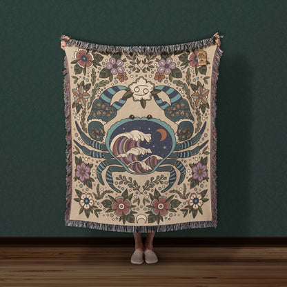 Cancer Zodiac Cotton Woven Throw Blanket - Esdee