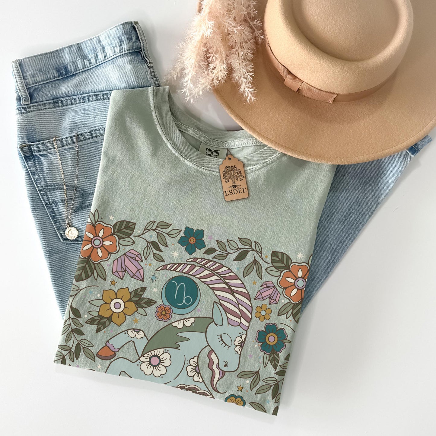 Capricorn Zodiac Sign Retro Comfort Colors T-shirt, Boho Celestial Astrology Tee, Star Sign Gift - Esdee