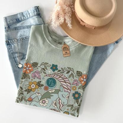 Capricorn Zodiac Sign Retro Comfort Colors T-shirt, Boho Celestial Astrology Tee, Star Sign Gift - Esdee