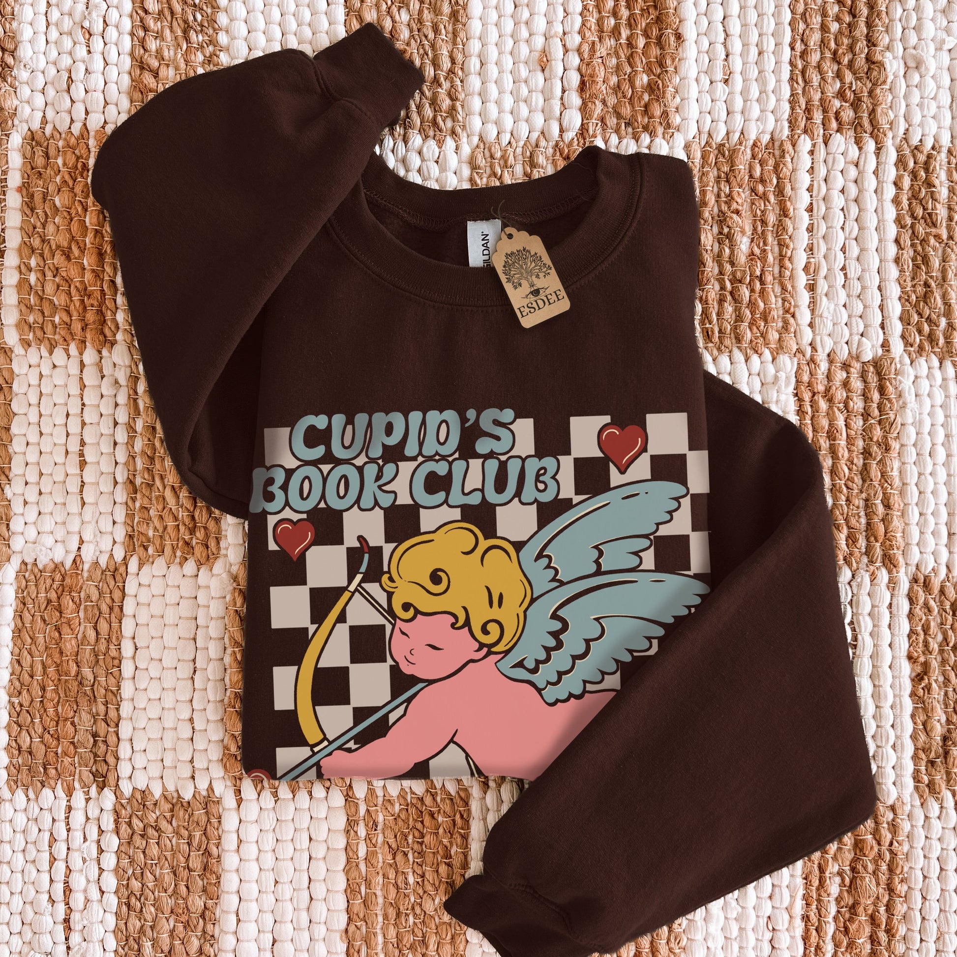 Cupid Valentine Bookclub Gildan Crewneck Sweatshirt Chocolate Esdee