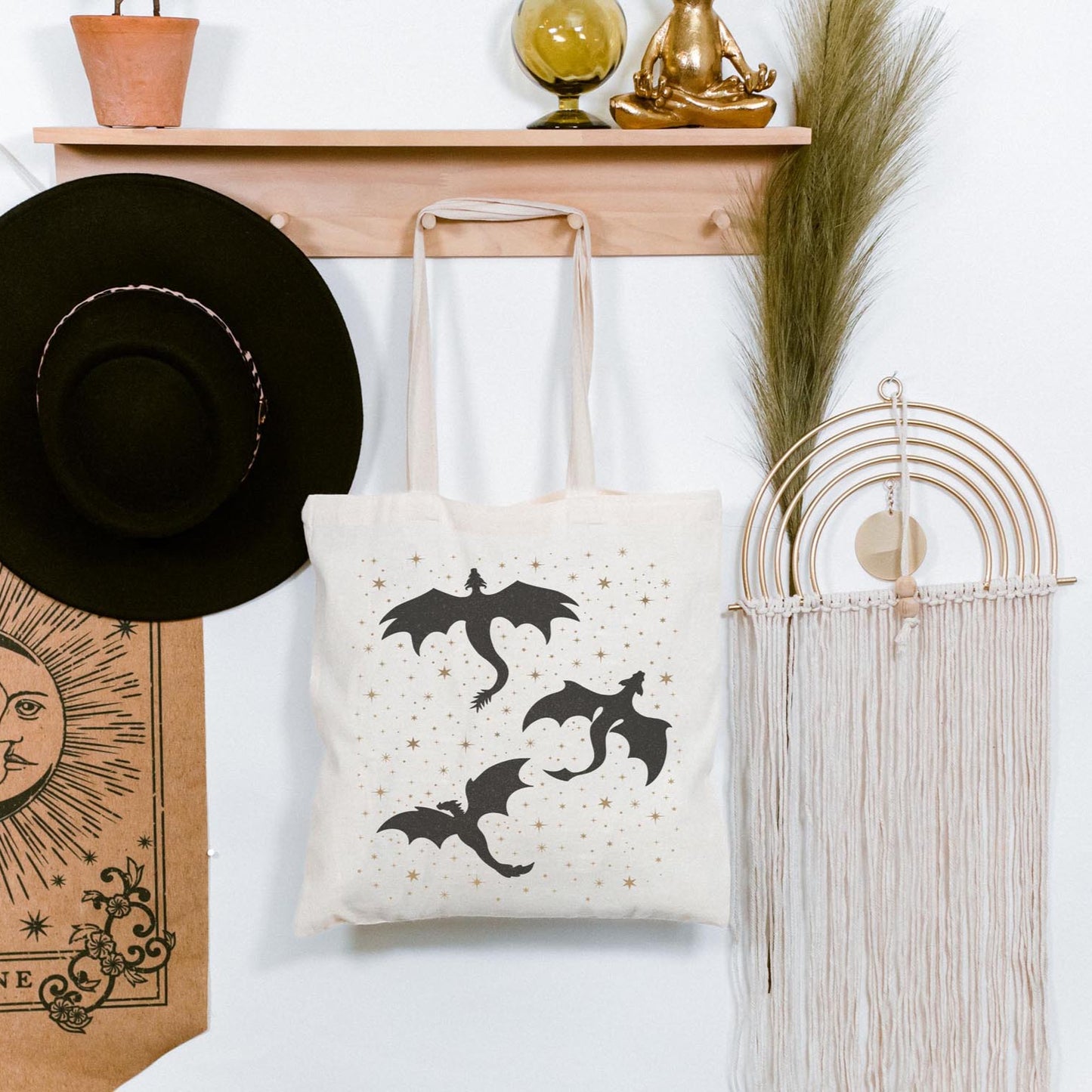 Bookish Dragon Cotton Canvas Tote Bag: Fantasy Reader Gift