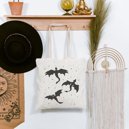 Bookish Dragon Cotton Canvas Tote Bag: Fantasy Reader Gift