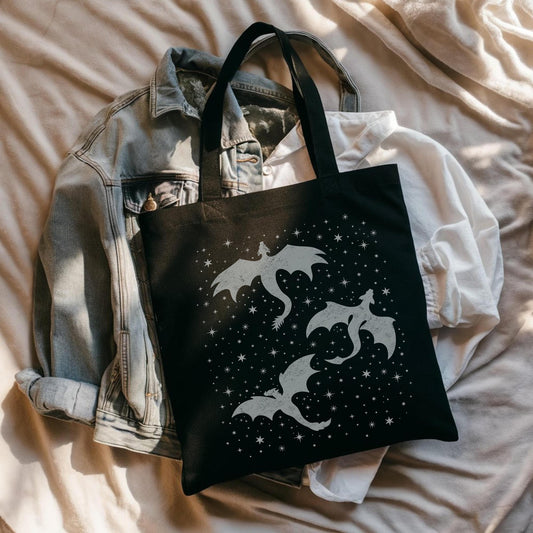 Bookish Dragon Cotton Canvas Tote Bag: Fantasy Reader Gift