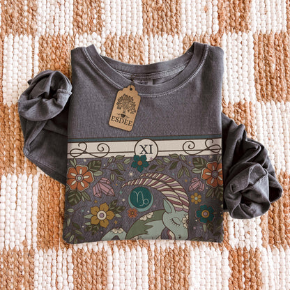 Custom Zodiac Sign Comfort Colors Long Sleeve T-Shirt, Funny Retro Personalized Star Sign Gift - Esdee