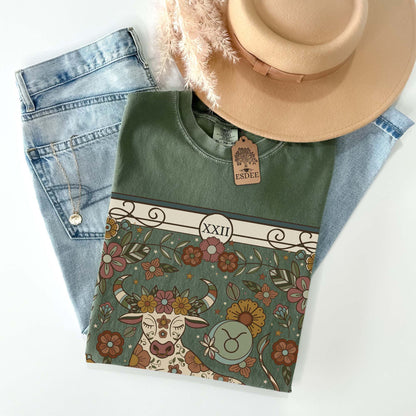 Custom Zodiac Sign Comfort Colors T-Shirt, Personalized Star Sign Tee Shirt, Retro Constellation Gift - Esdee