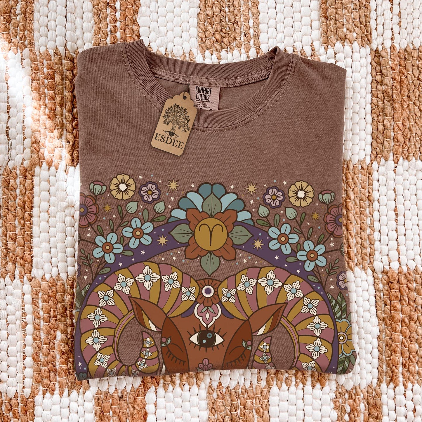 Aries Zodiac Sign Retro Comfort Colors T-shirt, Boho Celestial Astrology Tee, Star Sign Gift - Esdee