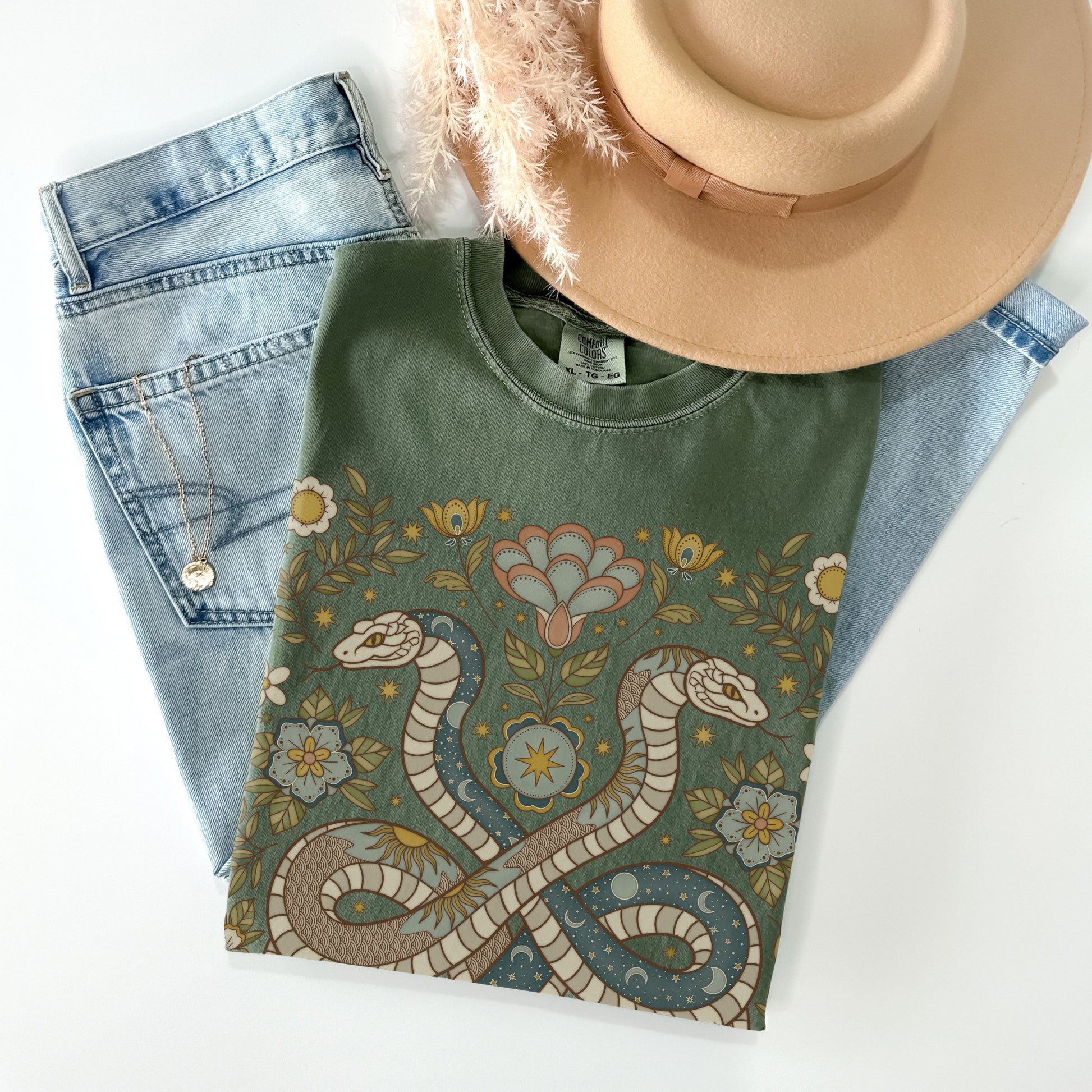 Folk Art Floral Snake Comfort Colors TShirt - Esdee