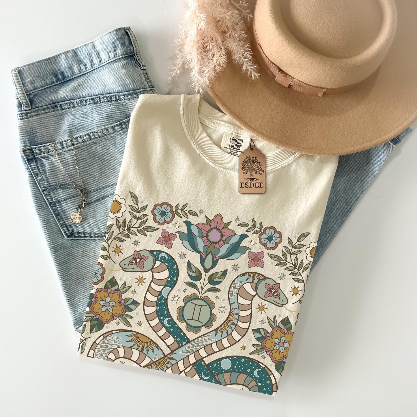 Gemini Zodiac Sign Retro Comfort Colors T-shirt, Boho Celestial Astrology Tee, Star Sign Gift