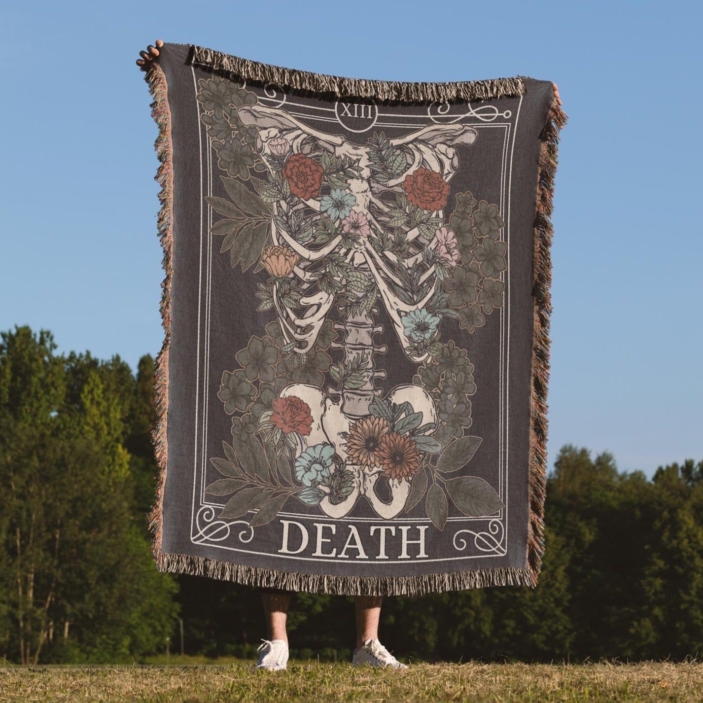 Death Tarot Cotton Woven Throw Blanket Wall Hanging - Esdee