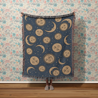 Retro Celestial Cotton Woven Throw Blanket Wall Hanging - Esdee