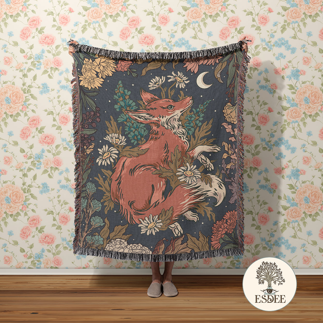 Forestcore Fox Cotton Woven Throw Blanket Wall Hanging - Esdee