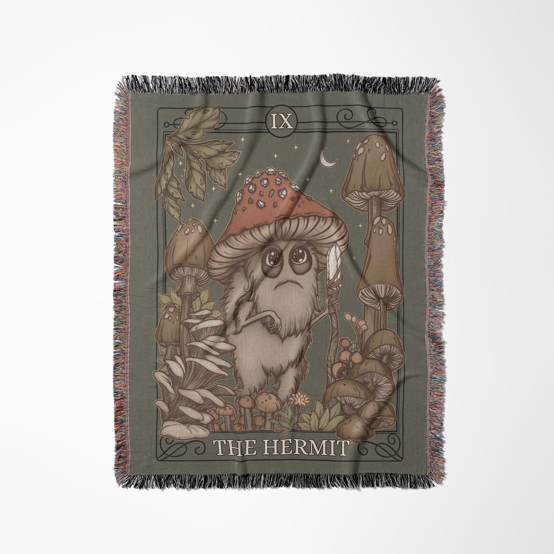 The Hermit Tarot Card Cotton Woven Throw Blanket Wall Hanging - Esdee