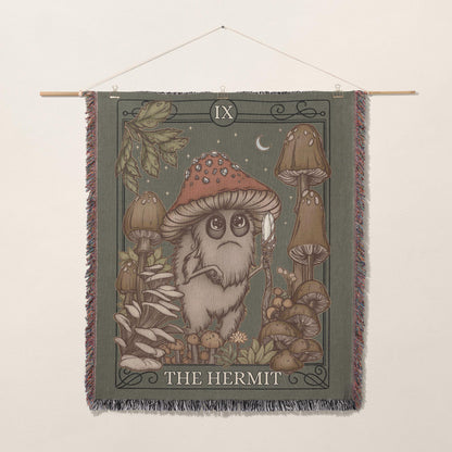 The Hermit Tarot Card Cotton Woven Throw Blanket Wall Hanging - Esdee