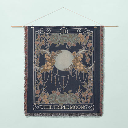 The Moon Tarot Card Cotton Woven Throw Blanket Wall Hanging - Esdee