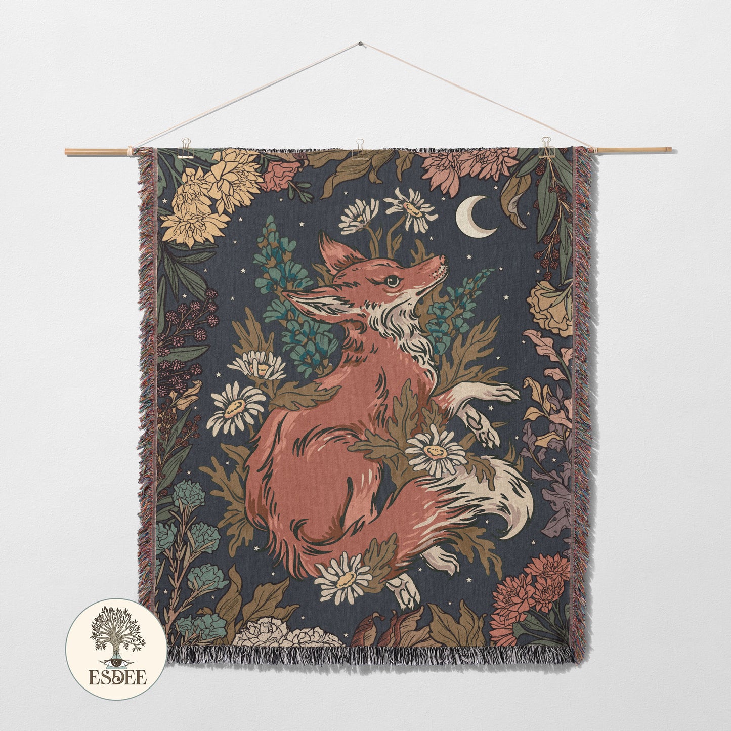 Forestcore Fox Cotton Woven Throw Blanket Wall Hanging - Esdee