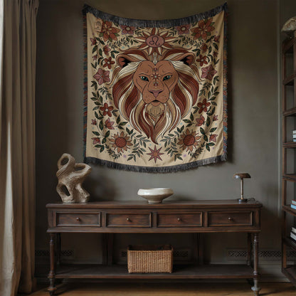 Leo Zodiac Cotton Woven Blanket, Retro Celestial Astrology Tapestry, Star Sign Gift - Esdee