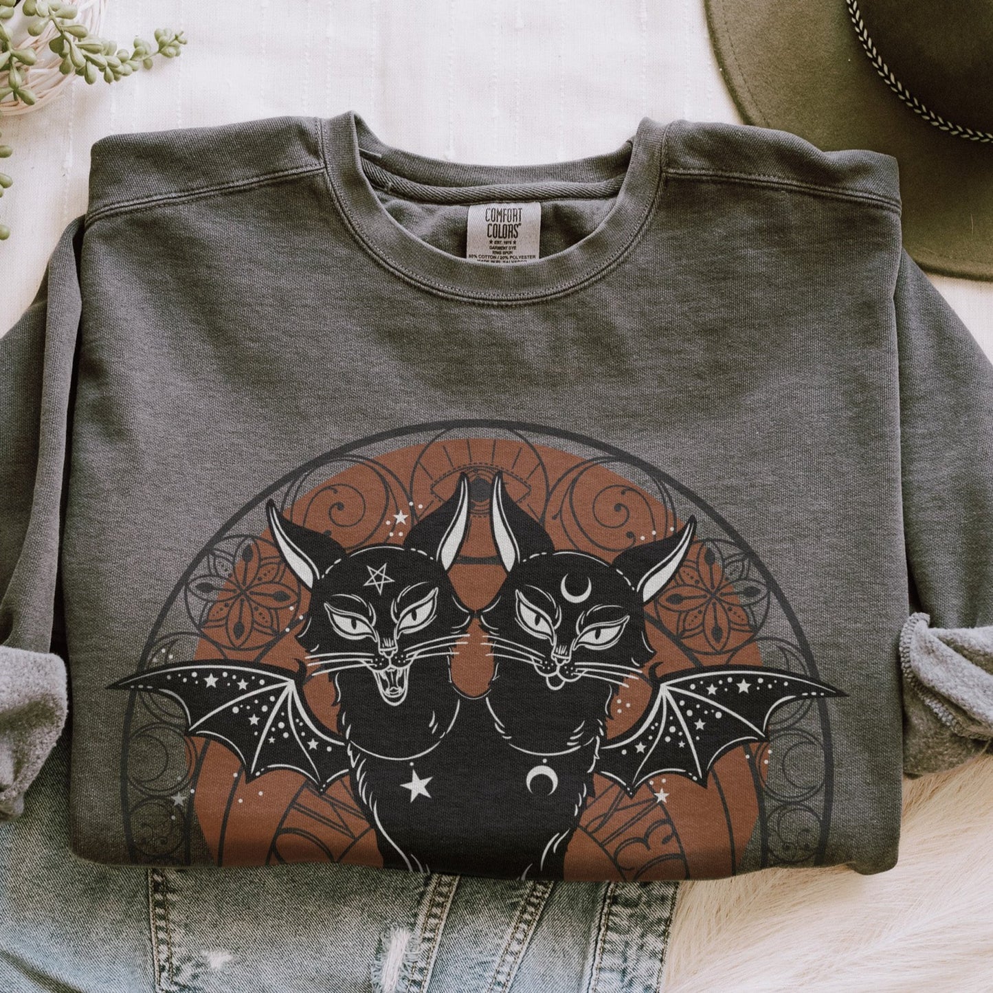 Art Nouveau Black Cat Comfort Colors Sweatshirt - Esdee