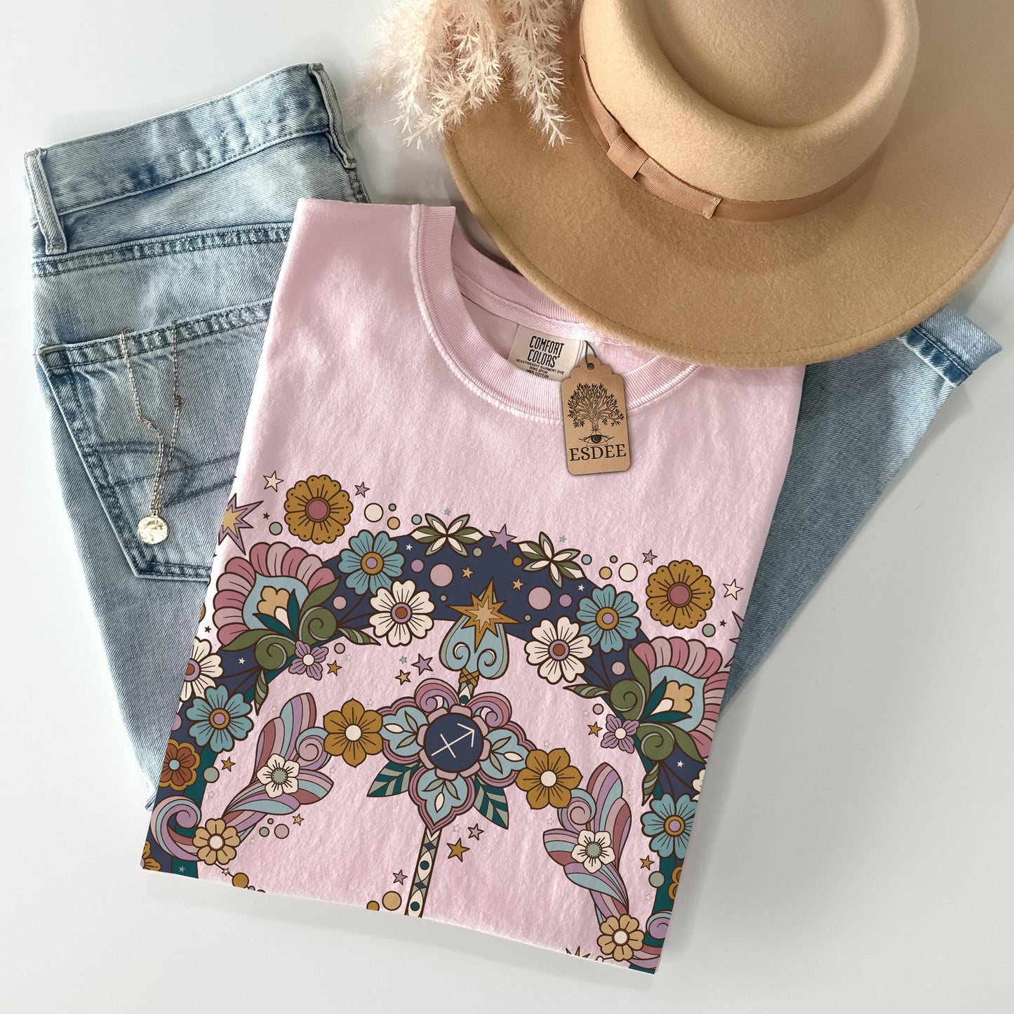 Sagittarius Zodiac Sign Retro Comfort Colors T-shirt, Boho Celestial Astrology Tee, Star Sign Gift - Esdee