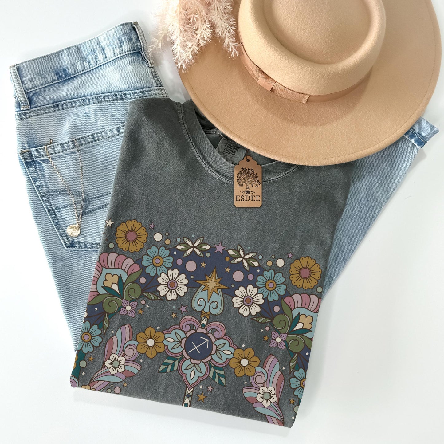 Sagittarius Zodiac Sign Retro Comfort Colors T-shirt, Boho Celestial Astrology Tee, Star Sign Gift - Esdee