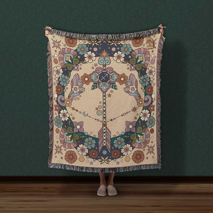 Sagittarius Zodiac Cotton Woven Throw Blanket, Retro Celestial Astrology Tapestry, Star Sign Gift - Esdee