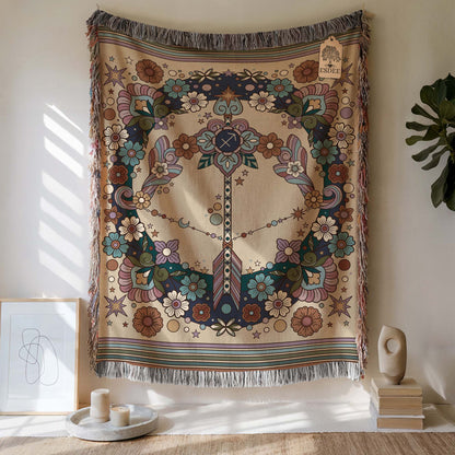 Sagittarius Zodiac Cotton Woven Throw Blanket, Retro Celestial Astrology Tapestry, Star Sign Gift - Esdee