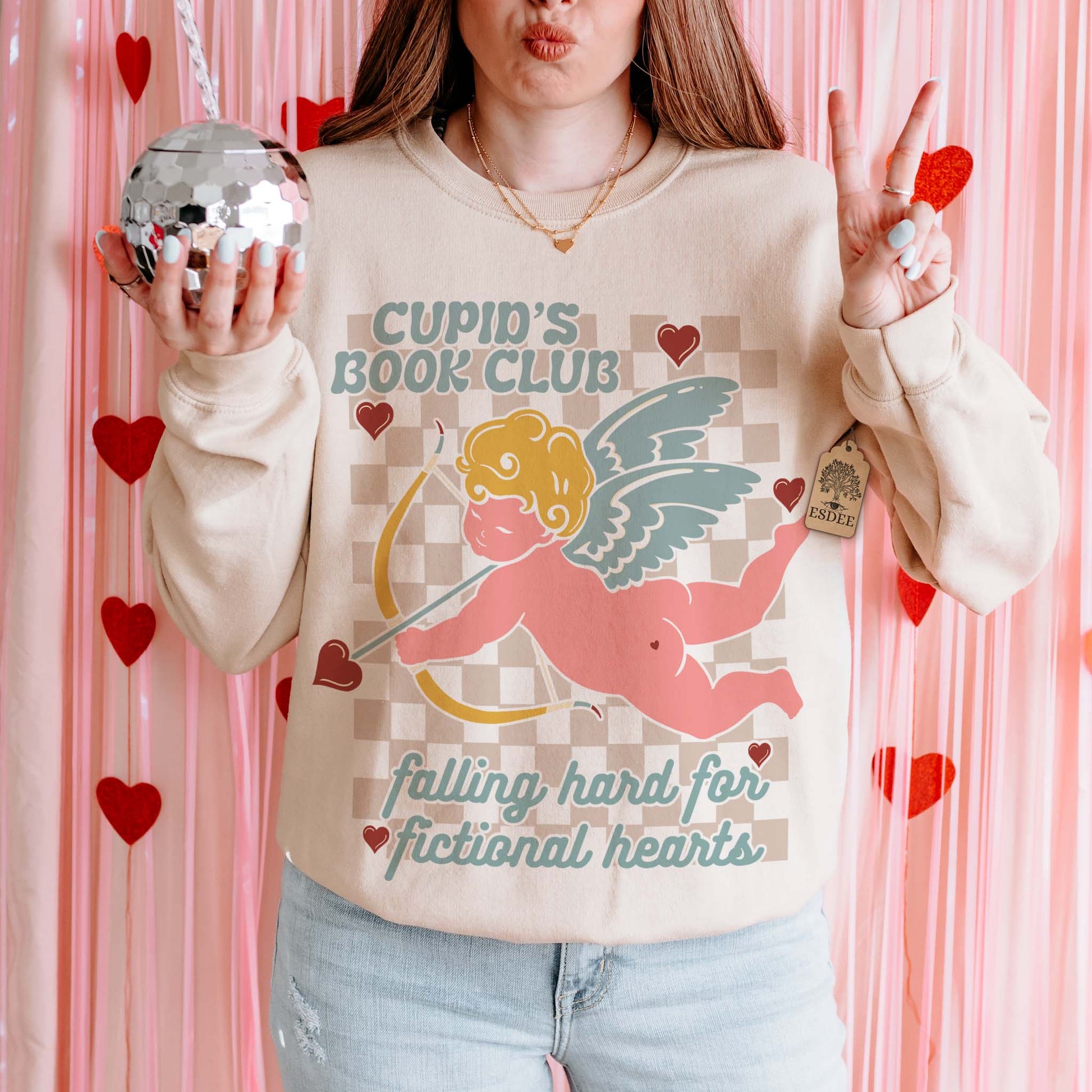 Cupid Valentine Bookclub Gildan Crewneck Sweatshirt Sand Esdee 