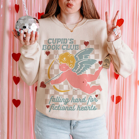 Cupid Valentine Bookclub Gildan Crewneck Sweatshirt Sand Esdee 
