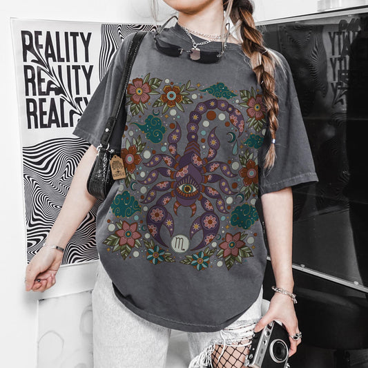 Scorpio Zodiac Comfort Colors Shirt, Retro Celestial Astrology Tee, Star Sign Horoscope Gift - Esdee