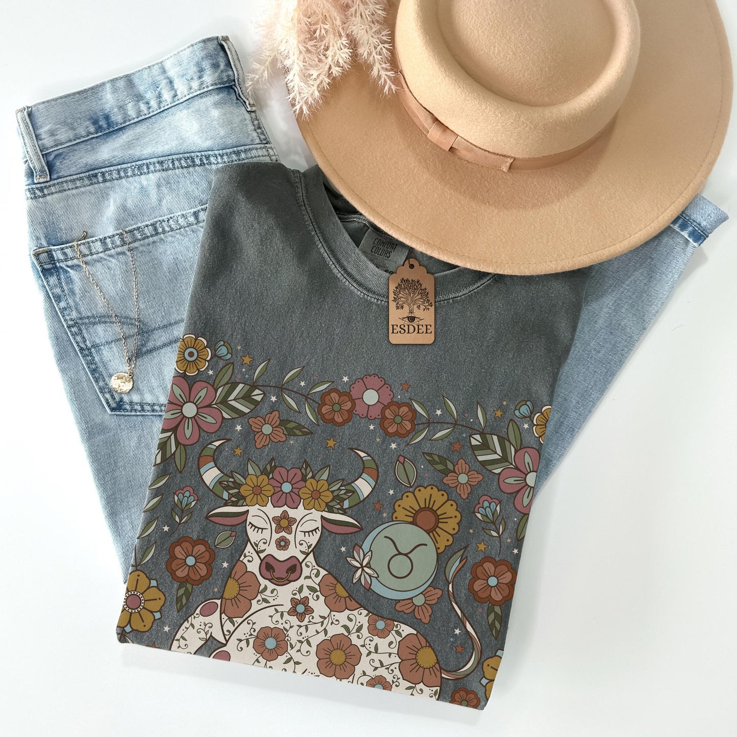 Taurus Zodiac Comfort Colors T-shirt, Celestial Astrology Tee, Star Sign Horoscope Gift - Esdee