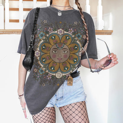 Virgo Zodiac Retro Comfort Colors T-shirt,  Boho Celestial Astrology Tee, Star Sign Horoscope Gift - Esdee