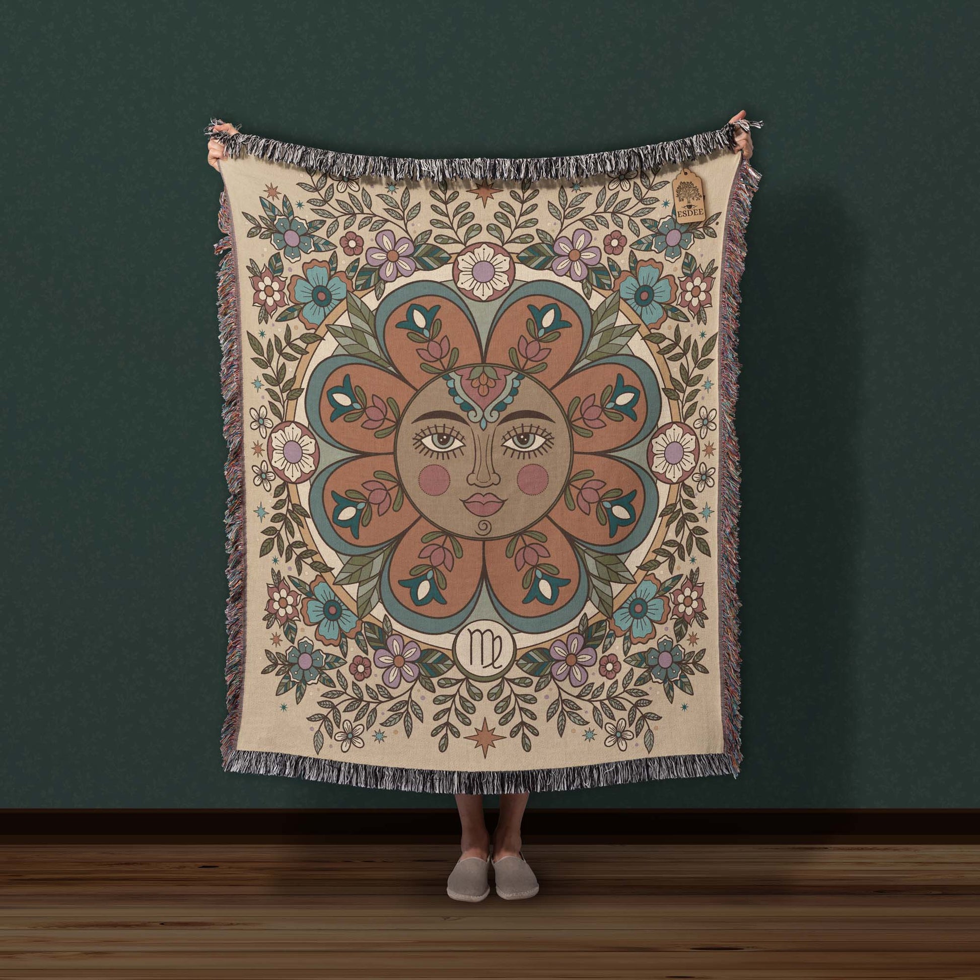Virgo Zodiac Cotton Woven Throw Blanket, Retro Celestial Astrology Tapestry, Star Sign Gift - Esdee