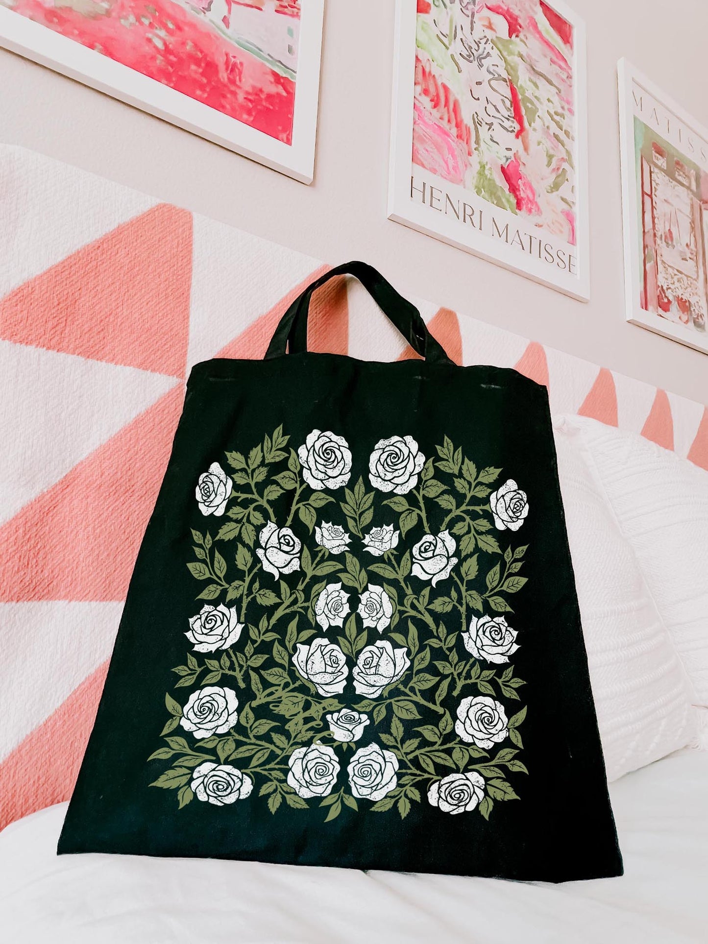 Linocut Rose Garden Tote Bag
