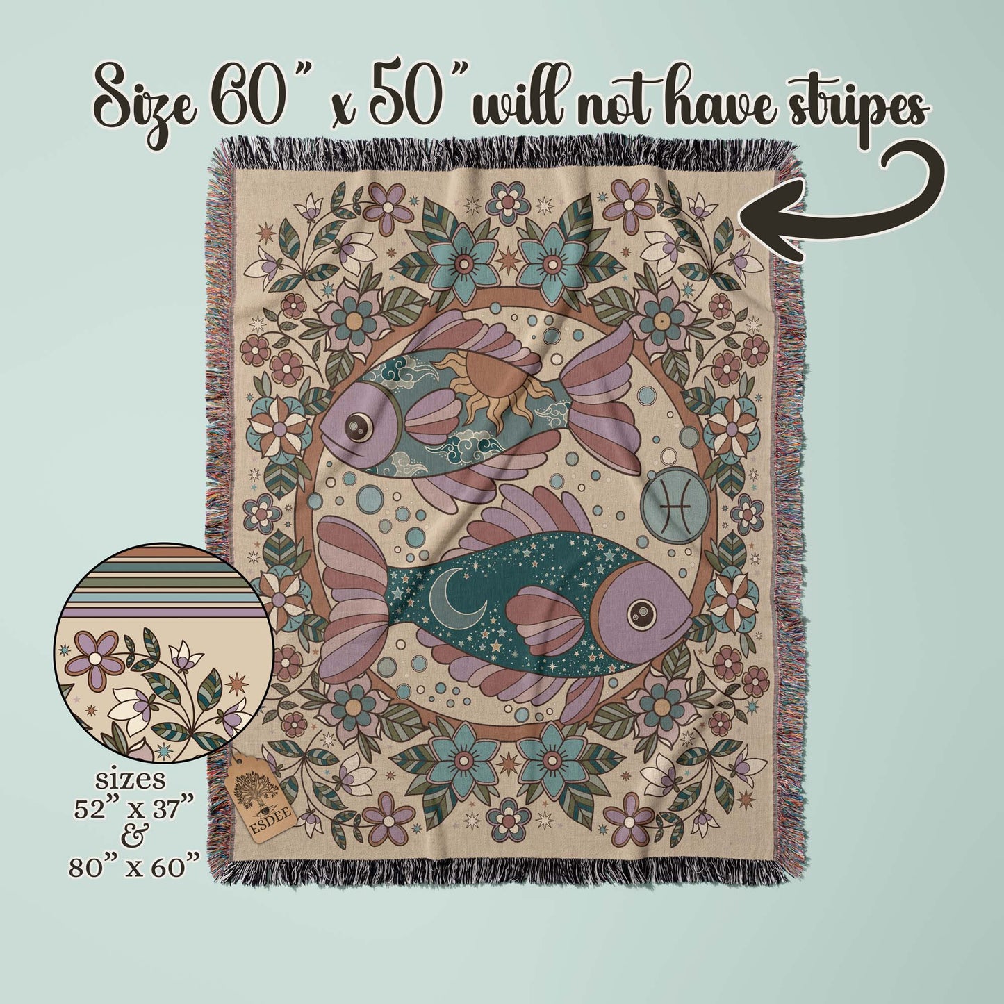 Pisces Zodiac Cotton Woven Throw Blanket