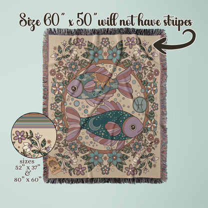 Pisces Zodiac Cotton Woven Throw Blanket