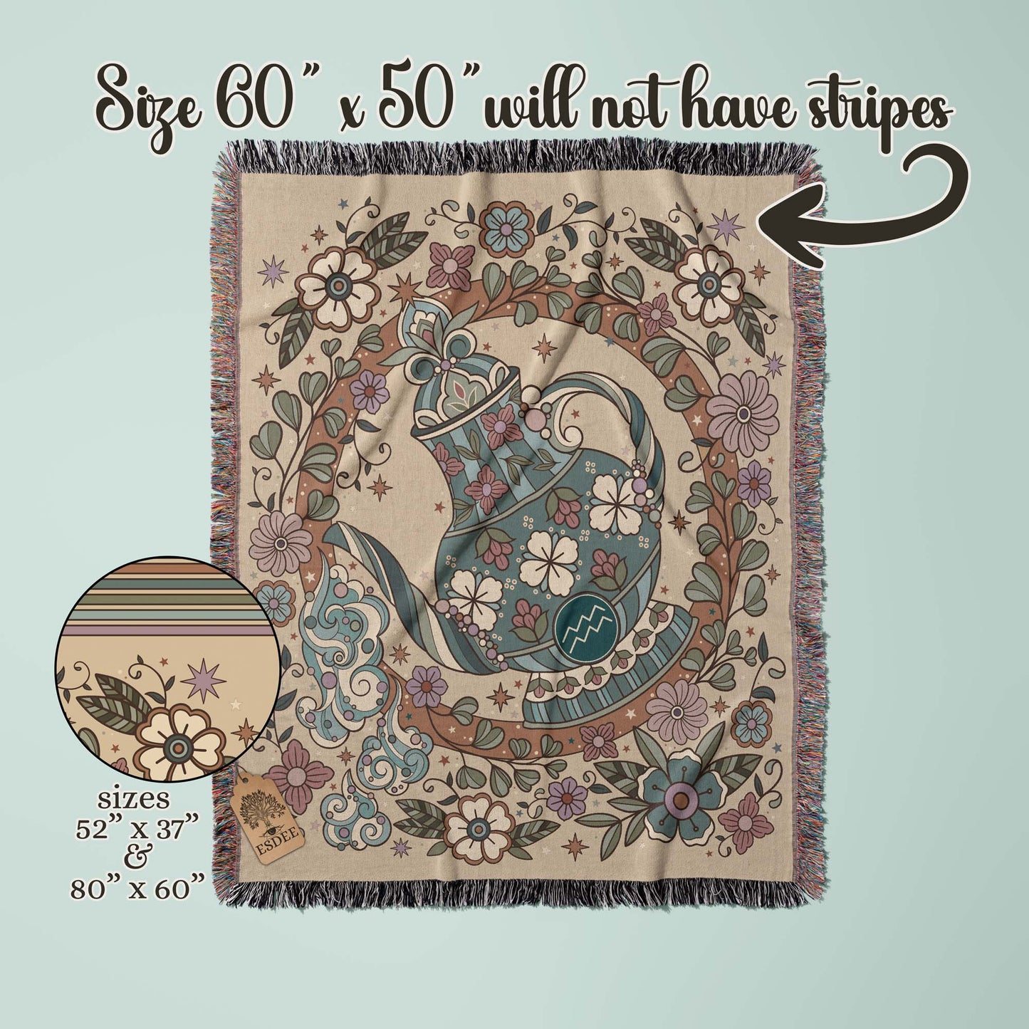 Aquarius Zodiac Cotton Woven Throw Blanket