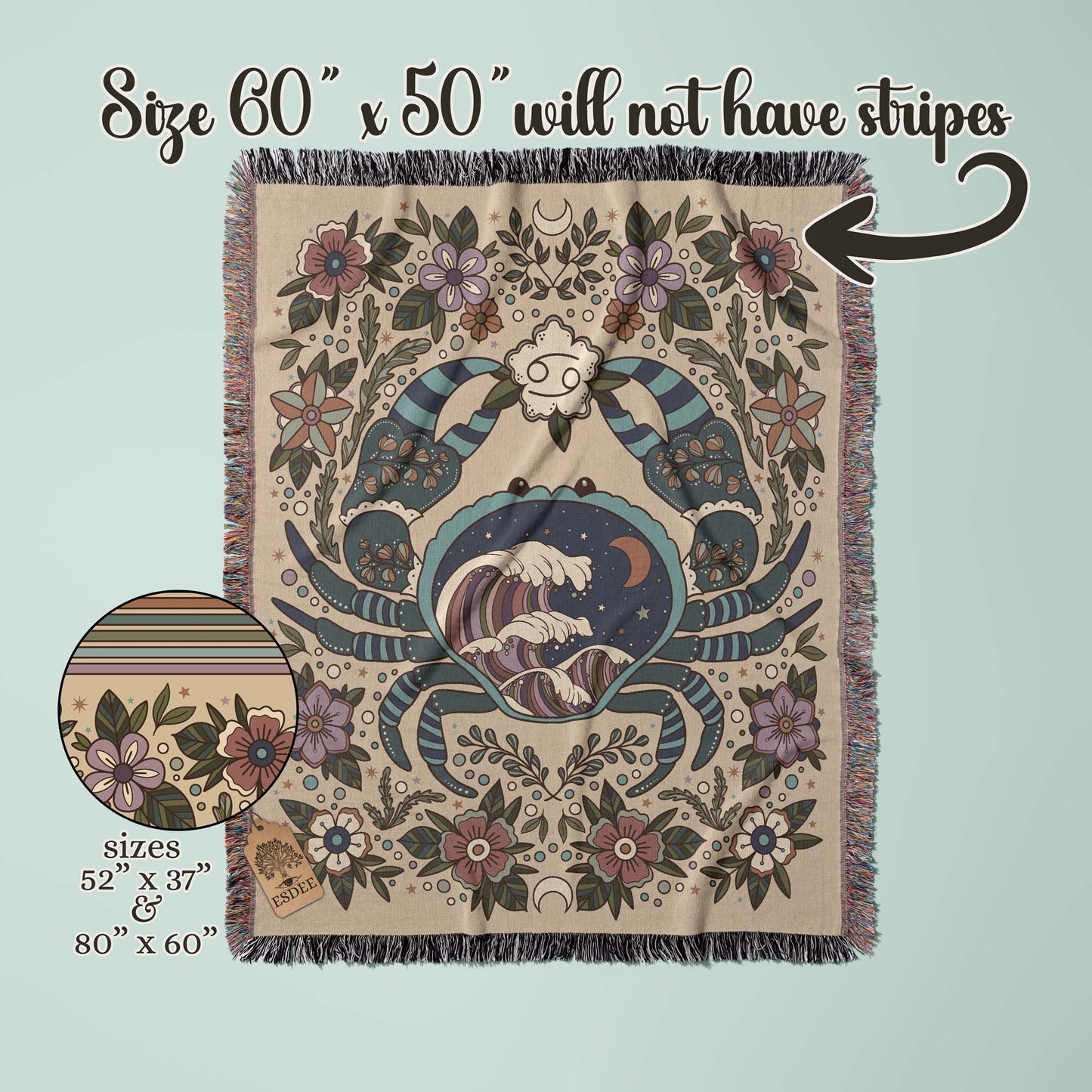 Cancer Zodiac Cotton Woven Throw Blanket