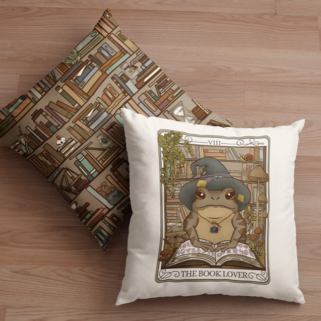 Book Lover Frog Tarot Card Faux Suede Square Pillow Case - Esdee