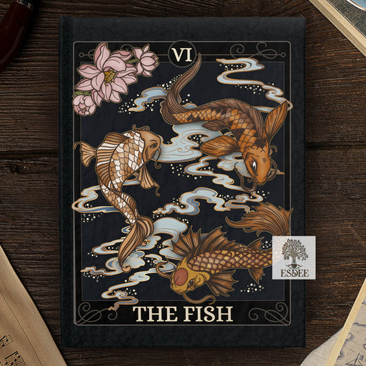 The Fish Custom Tarot Card Hardcover Notebook. Mystical Koi Grimoire - Esdee
