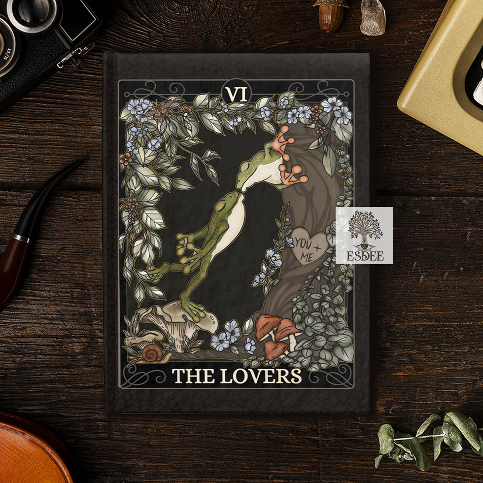 The Lovers Custom Tarot Card Hardcover Notebook. Frog Witchy Grimoire - Esdee